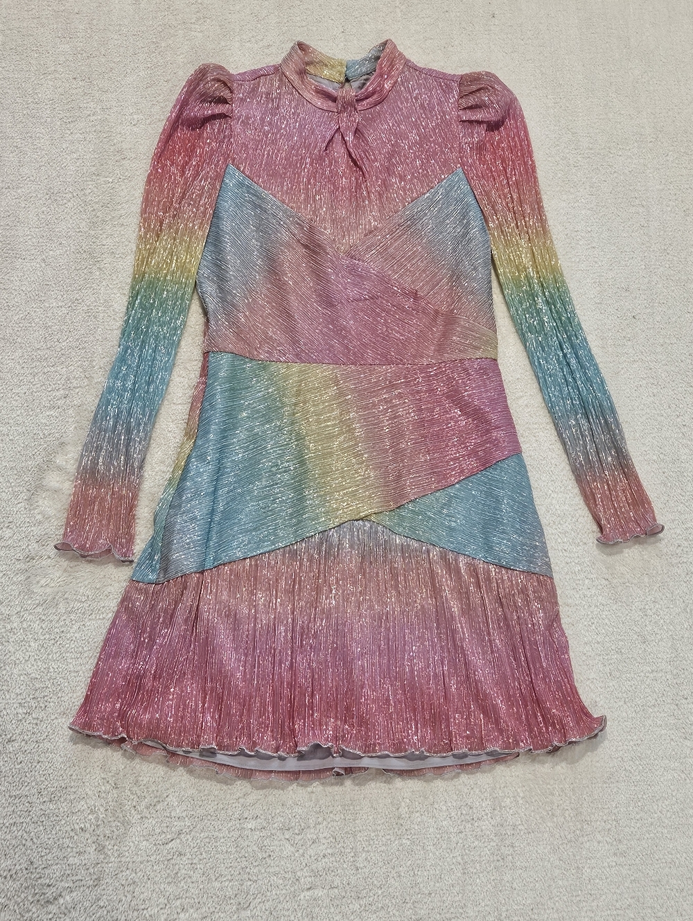 NEW Saylor Pastel Rainbow Long Sleeve Mini Dress Size S Preppy Coquette Y2K 80s - Picture 2 of 7
